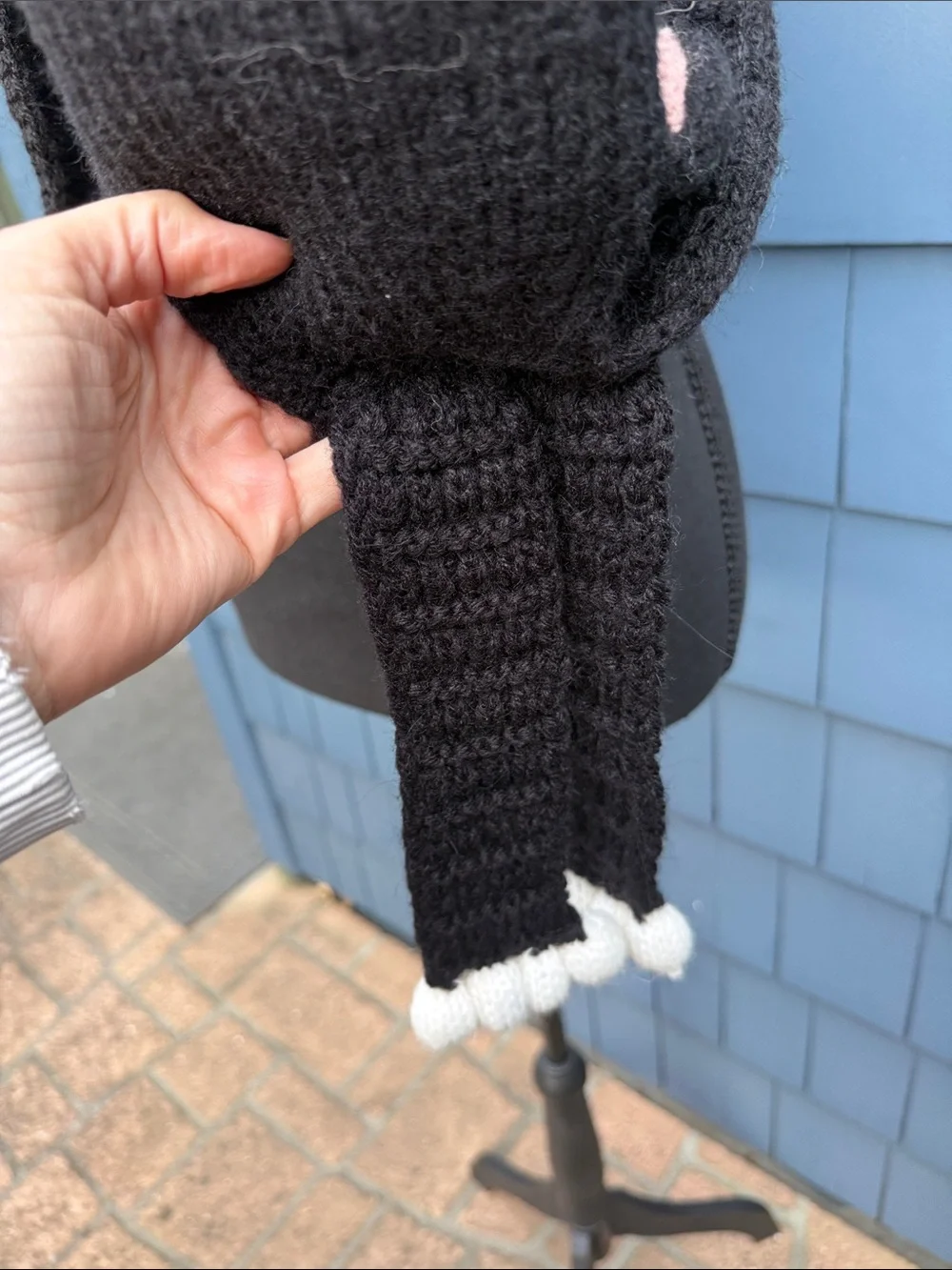 Black Cat Novelty Knit Scarf alpaca blend handmade